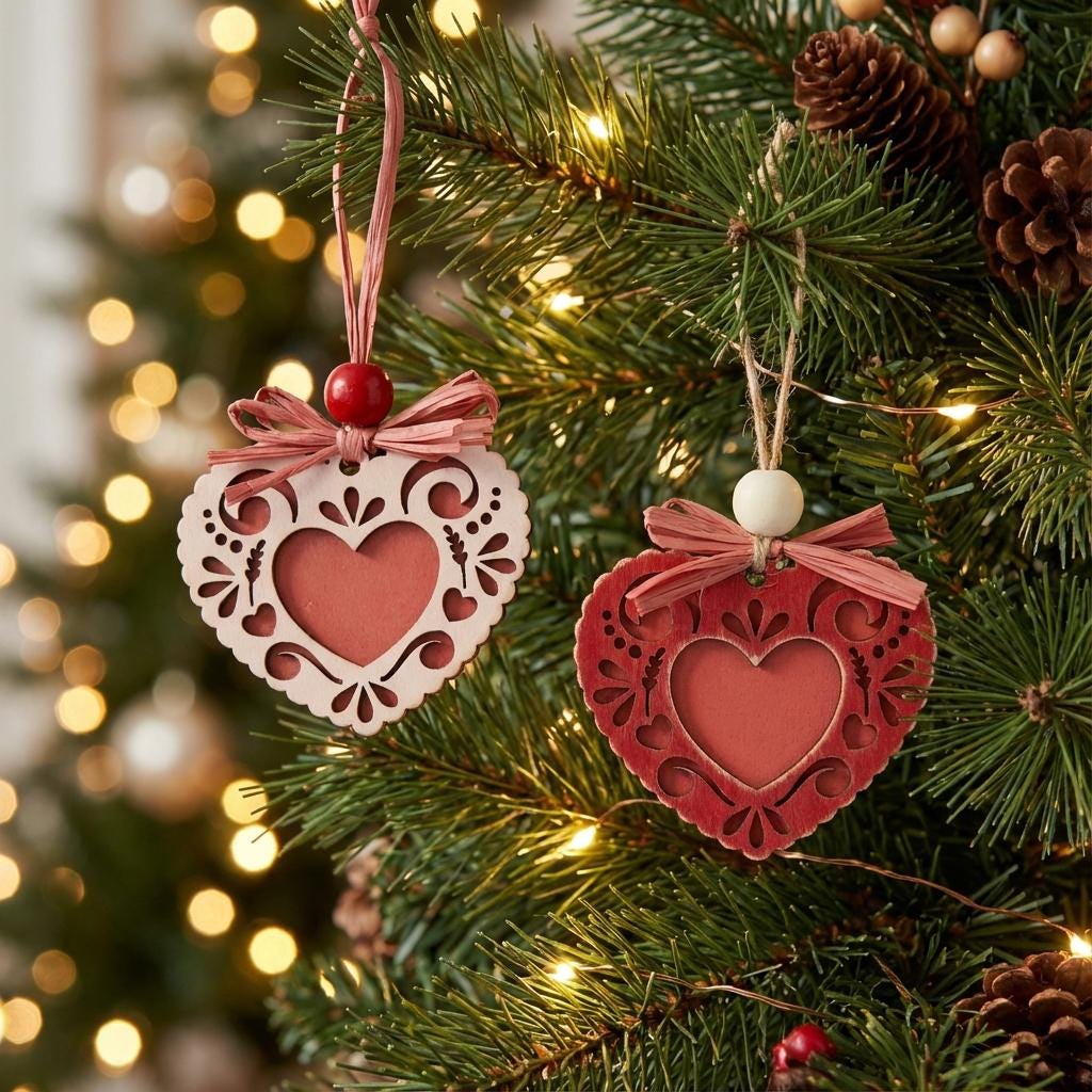 Lacy Heart Valentine Ornament – Handmade Rustic Wood Heart – Farmhouse Valentine Tree or Gift Decor