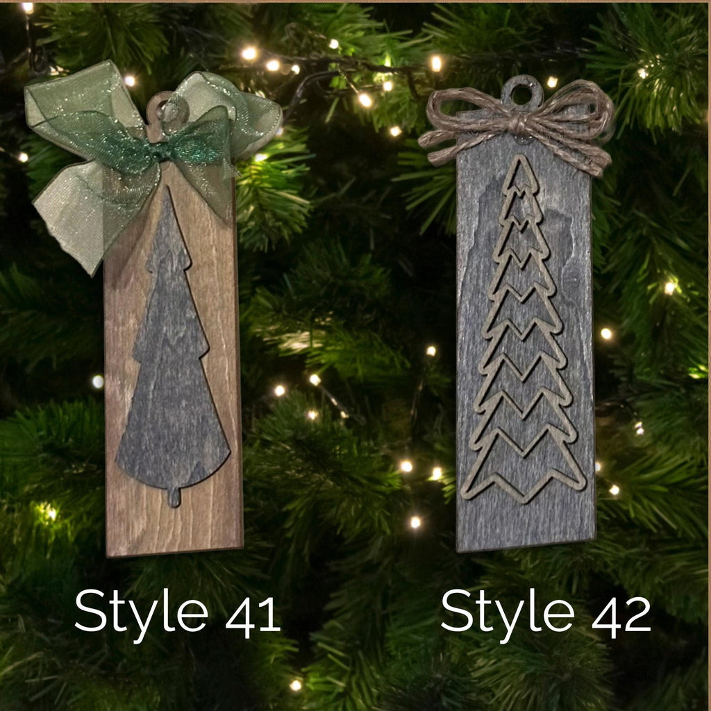 Rustic Wooden Christmas Tree Ornament with Bow • 4.5 inch Farmhouse Holiday Décor • Many Styles to Choose From