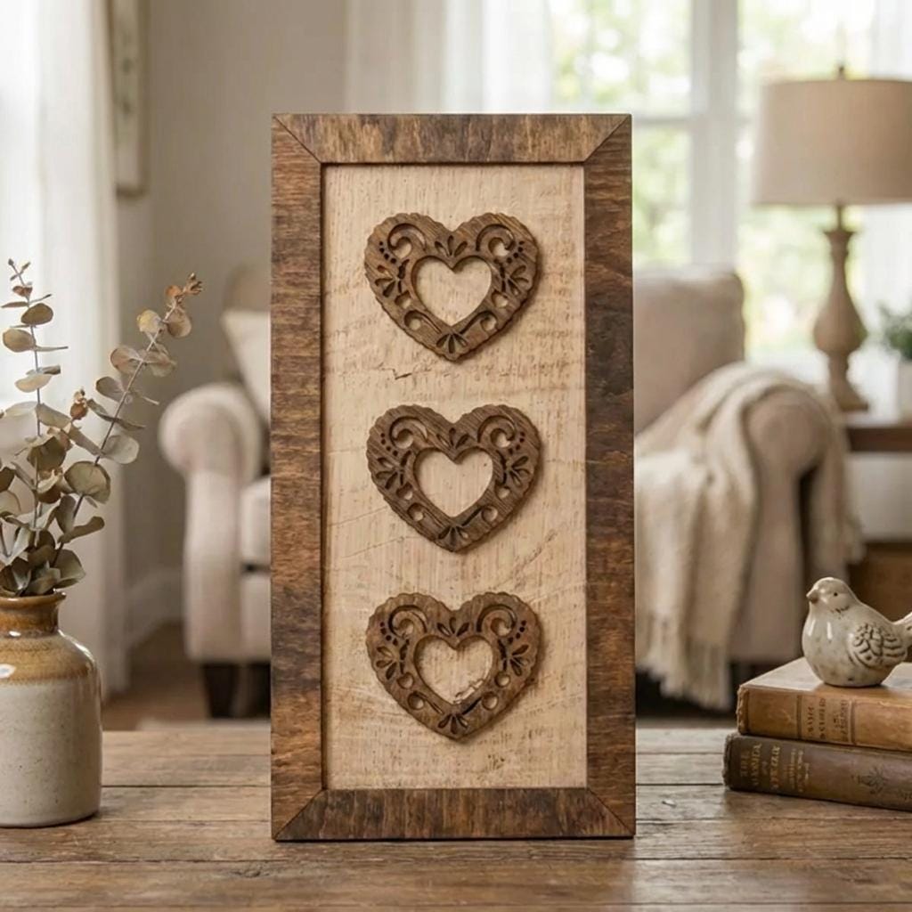 Rustic Lace Heart Wall Art, Layered Wood Heart Decor, Farmhouse Heart Sign, Year Round Home Decor