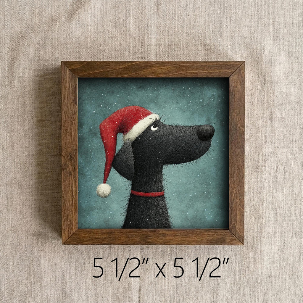 Christmas Dog Framed Art | Whimsical Holiday Dog Illustration | Pet Lover Christmas Decor | Rustic Farmhouse Frame | Easel Included