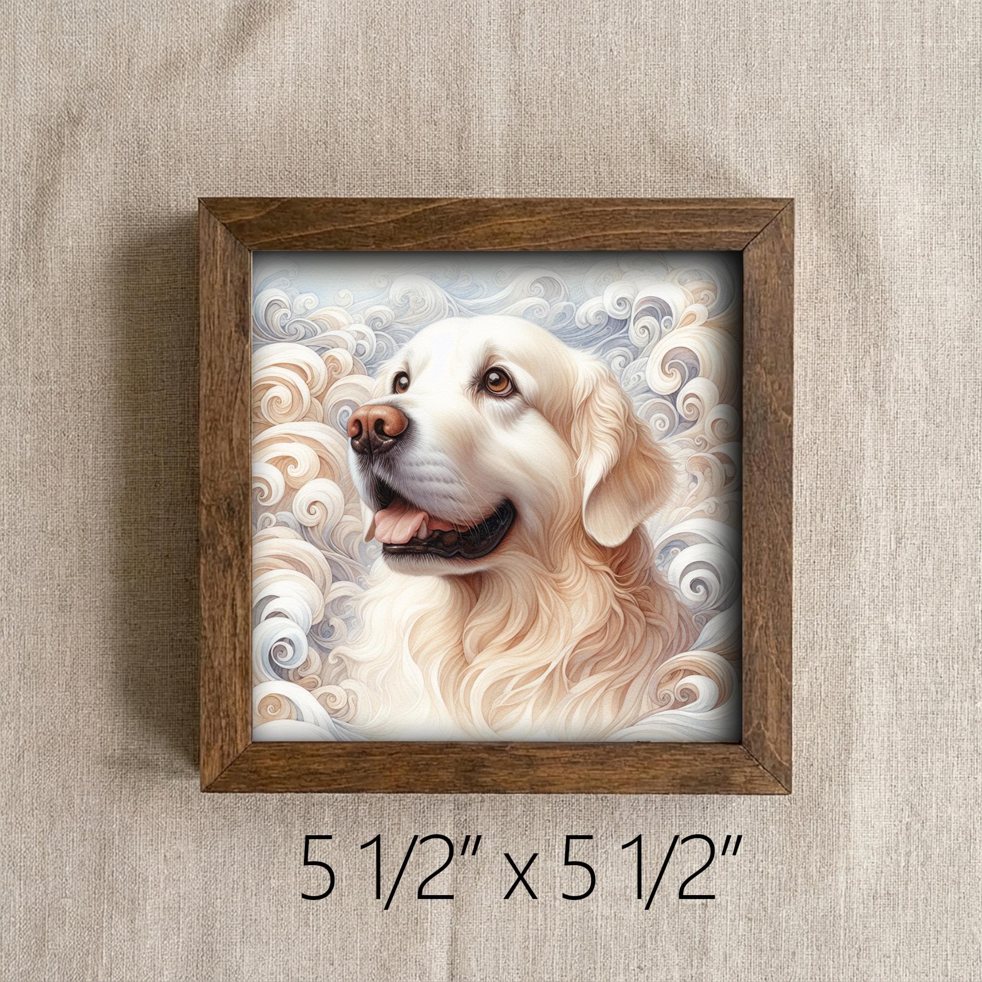Cream Golden Retriever Dog Framed Art, Watercolor Golden Retriever Portrait, 5.5 Inch Shelf Decor with Easel, Dog Lover Gift