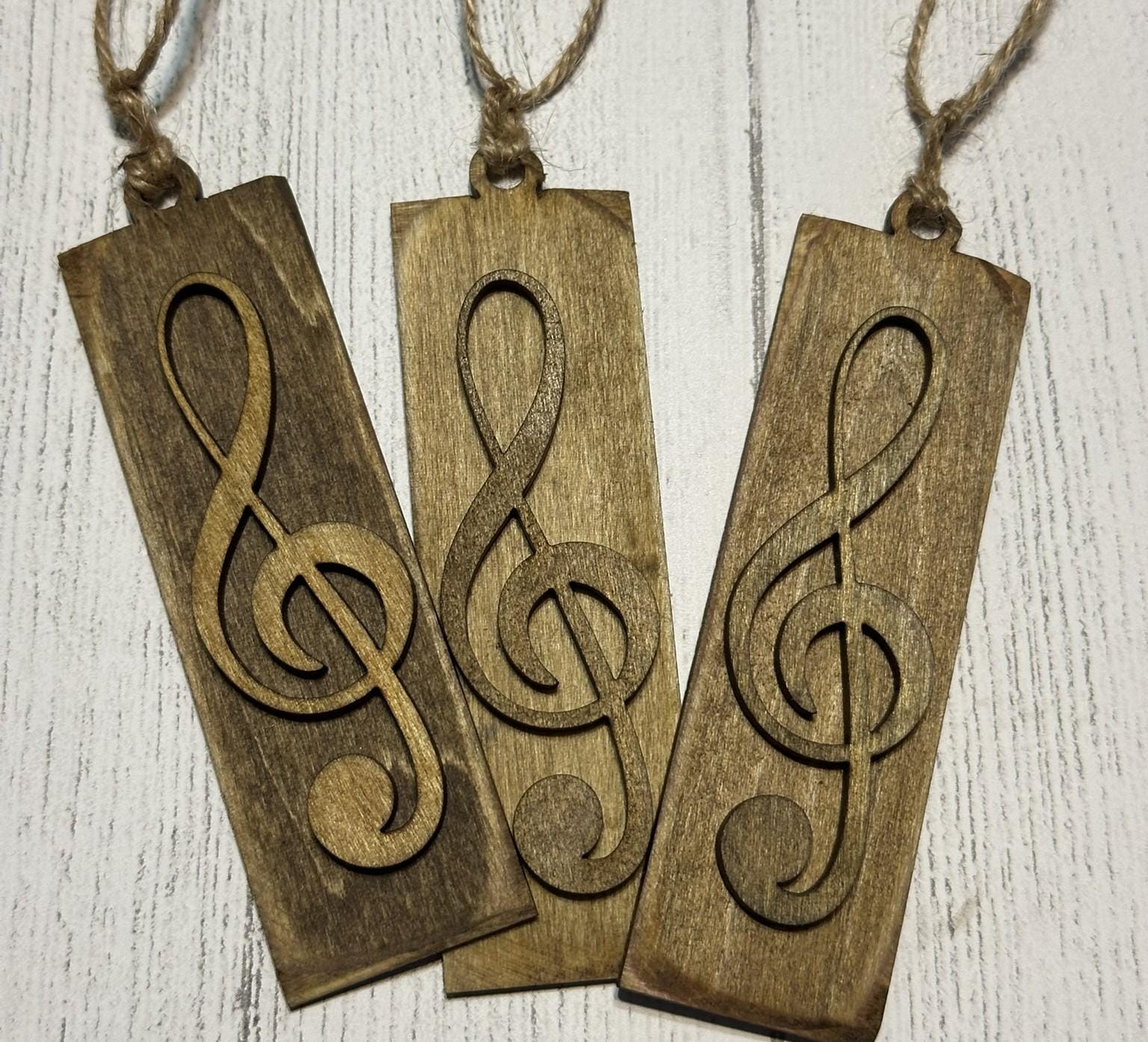 Rustic Wooden Treble Clef Ornaments Set of 3 – Handmade Music-Inspired Gift Tags or Holiday Tree Decorations for Music Lovers