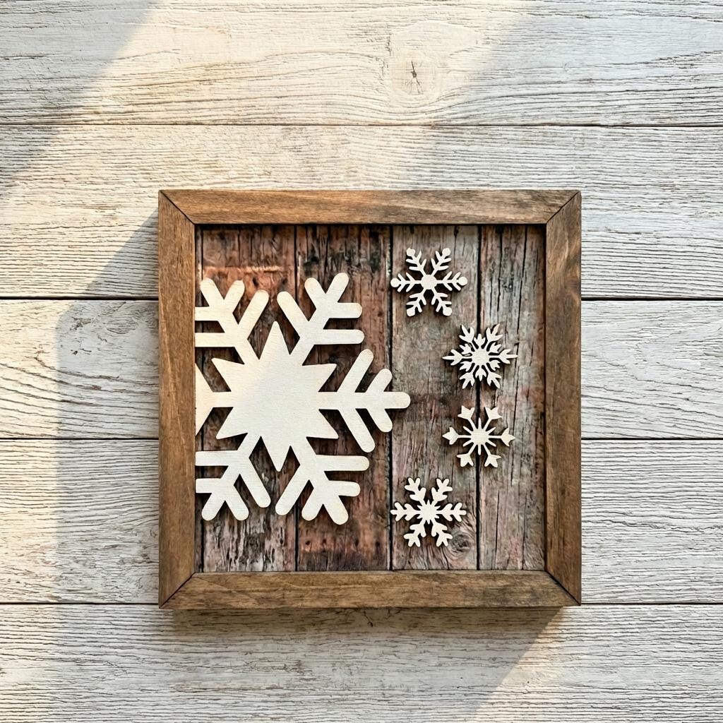 Winter Snowflake Sign, Layered Wood Snowflake Decor, Rustic Winter Shelf Sign, Farmhouse Winter Decor