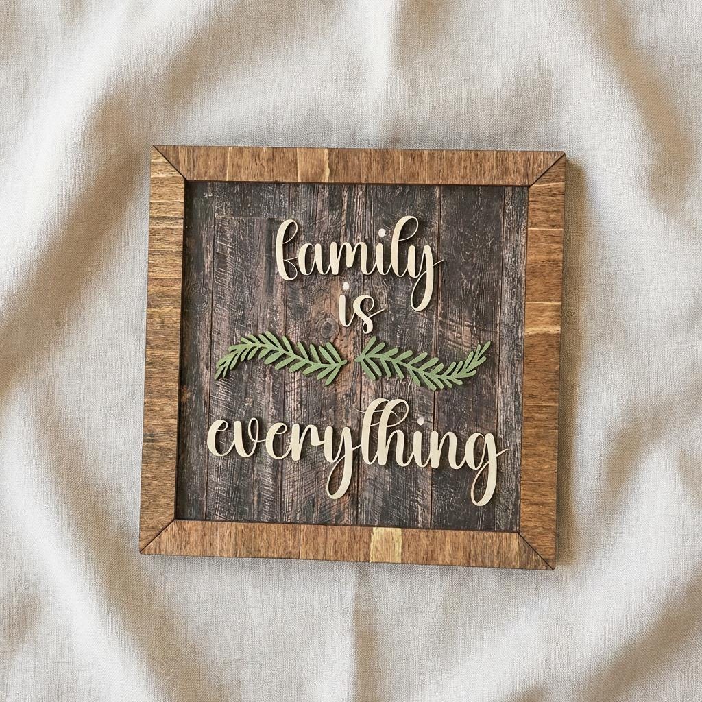 Family is Everything Framed Wood Sign, Rustic Farmhouse Decor, Layered Wood Wall Art or Shelf Decor, Housewarming Gift