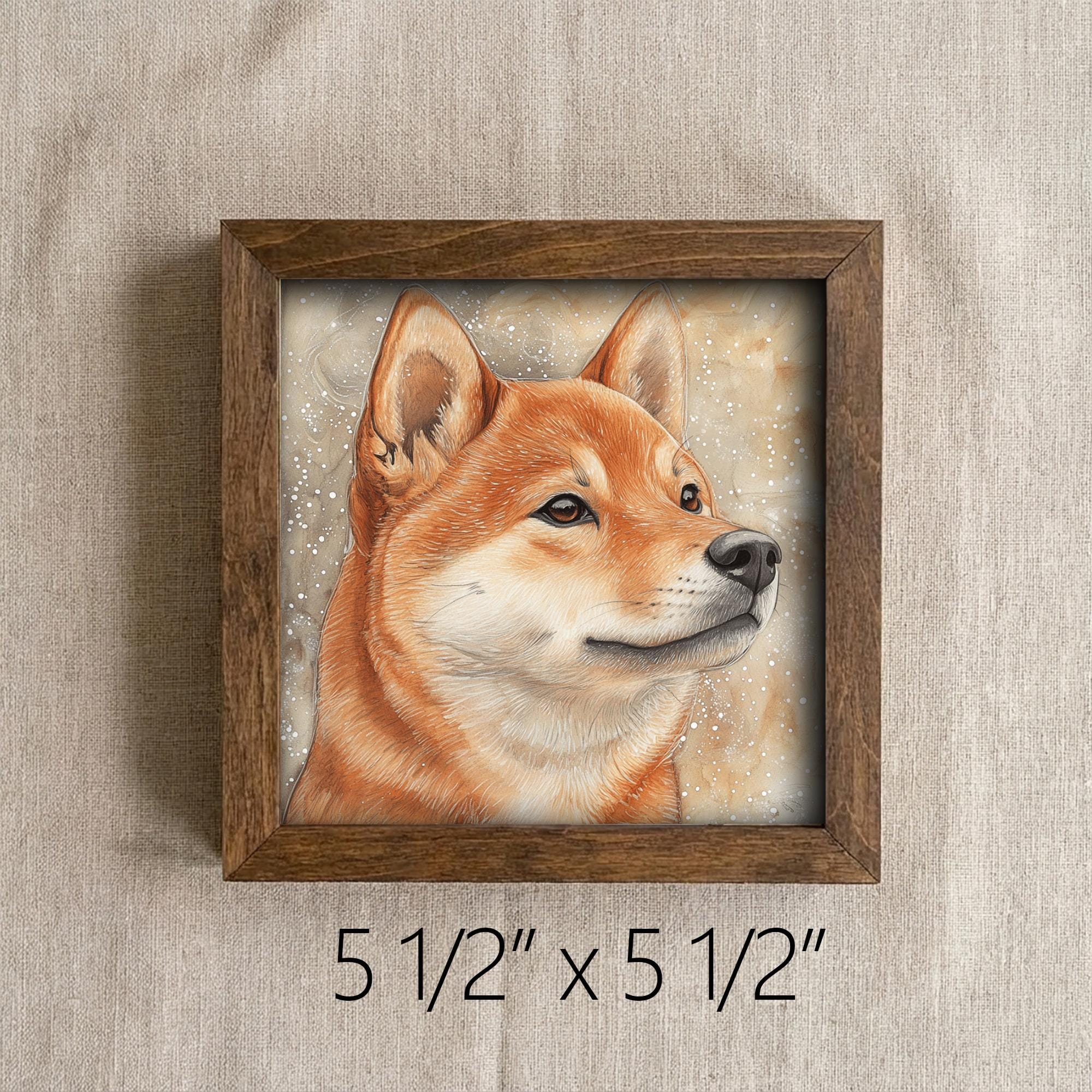 Red Sesame Shiba Inu Dog Framed Art, Watercolor Shiba Inu Portrait, 5.5 Inch Shelf Decor, Dog Lover Gift