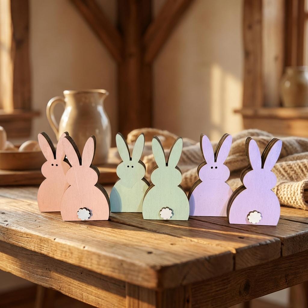 Pastel Mini Bunny Trio – Reversible 3 Inch Easter Decor – Assorted Bunny Set – Tiered Tray or Easter Basket Filler
