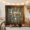 Family Framed Wood Sign with Easel, Rustic Farmhouse Family Decor, Layered Wood Wall Art or Shelf Sign, Housewarming or Family Gift