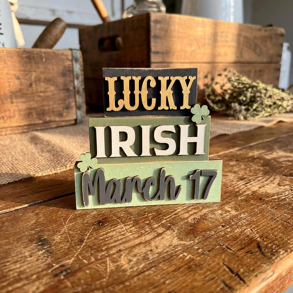 St Patrick's Day Wood Word Stacker – Lucky Irish Tiered Tray Decor