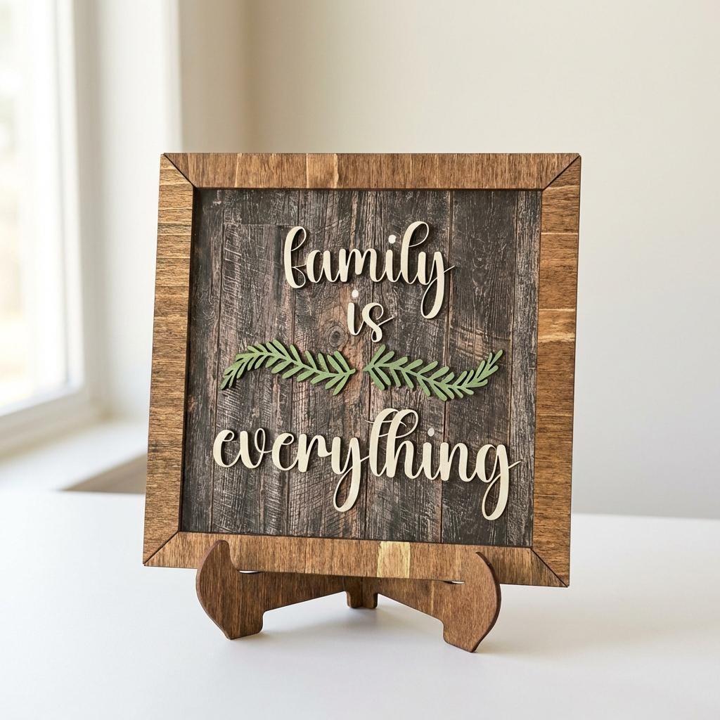Family is Everything Framed Wood Sign, Rustic Farmhouse Decor, Layered Wood Wall Art or Shelf Decor, Housewarming Gift
