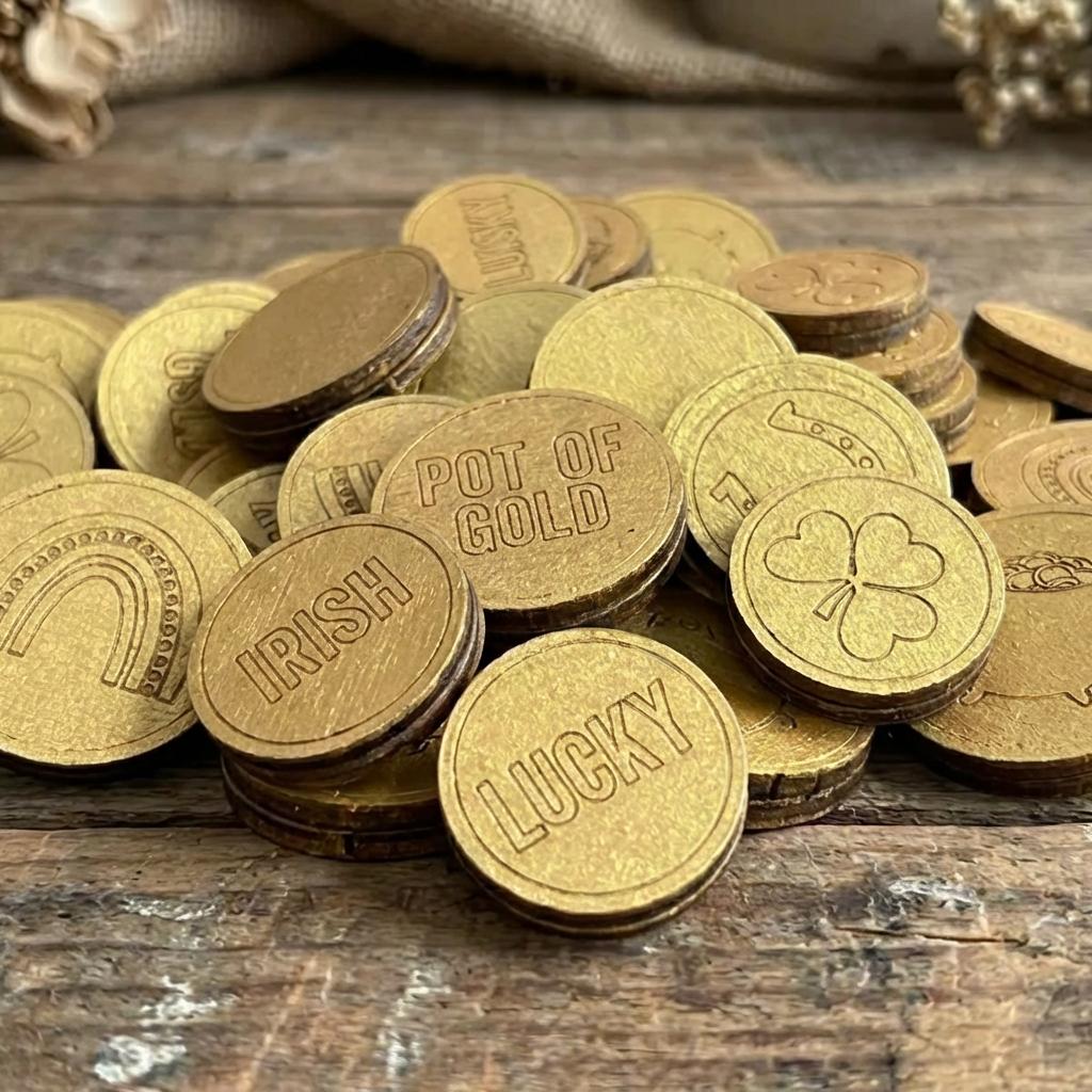 St Patrick's Day Gold Coins - Rustic Tiered Tray Decor, Set of 7