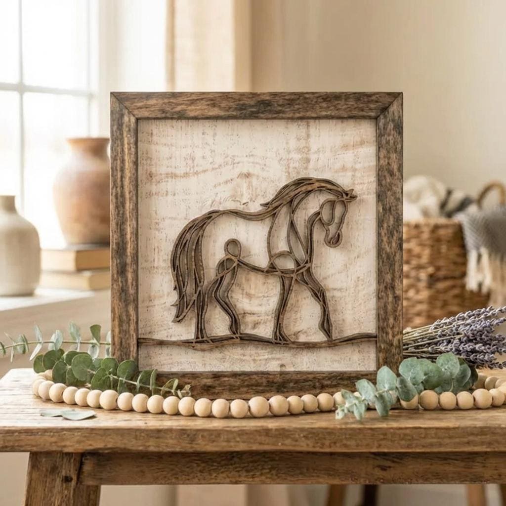 Rustic Farm Wall Art, Layered Wood Farm Decor, Horse Sign, Gift for Horse Lover, Farmhouse Wall Hanging