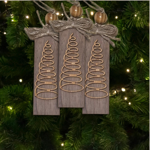 Country Brown Heirloom Charm Ornament, Wood Holiday Decor, christmas gift idea, farmhouse holiday decor, Single or Bulk Qty