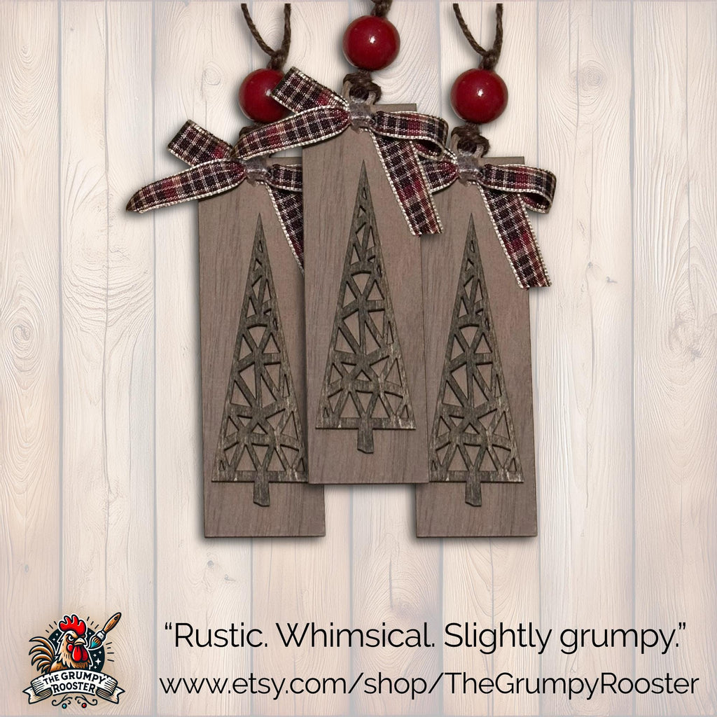 Country Brown  Ornament, Wood Holiday Decor, rustic farmhouse ornament, woodland holiday decor, Single or Bulk Qty