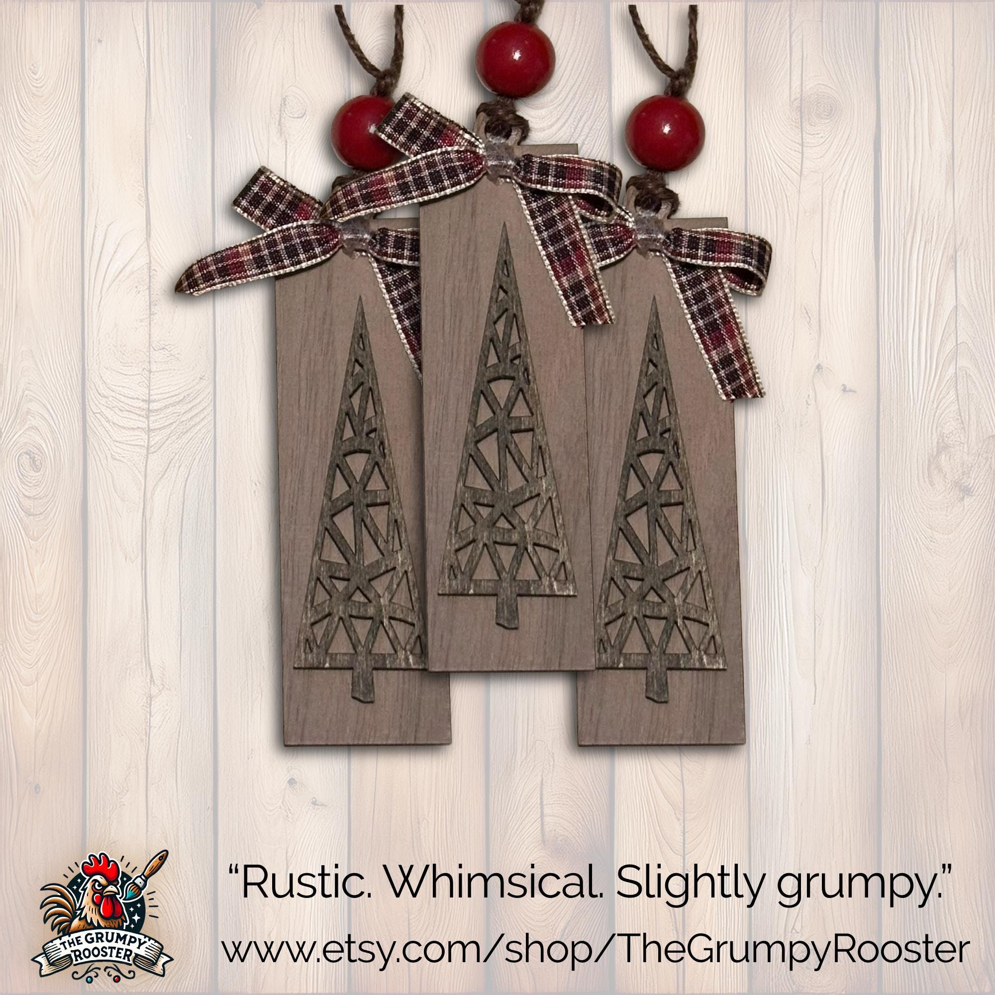 Country Brown  Ornament, Wood Holiday Decor, rustic farmhouse ornament, woodland holiday decor, Single or Bulk Qty