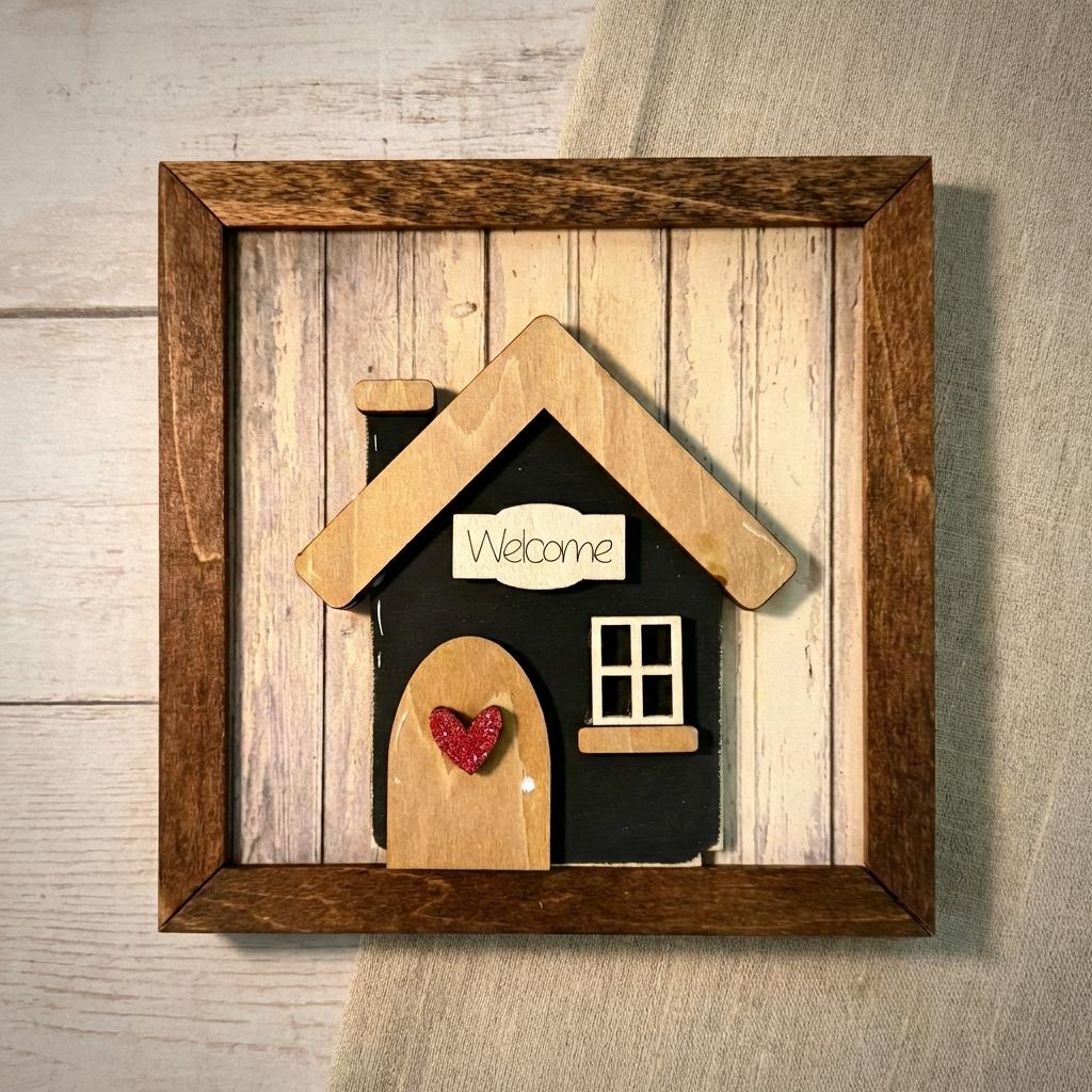 Welcome Wood Sign and Easel – Framed Layered Wood Decor with Easel, Rustic Farmhouse Shelf Sign, Housewarming Gift