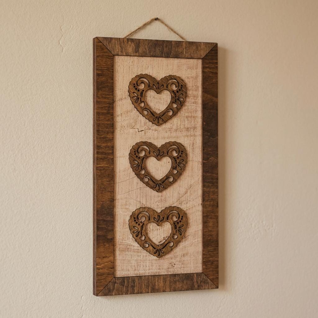 Rustic Lace Heart Wall Art, Layered Wood Heart Decor, Farmhouse Heart Sign, Year Round Home Decor