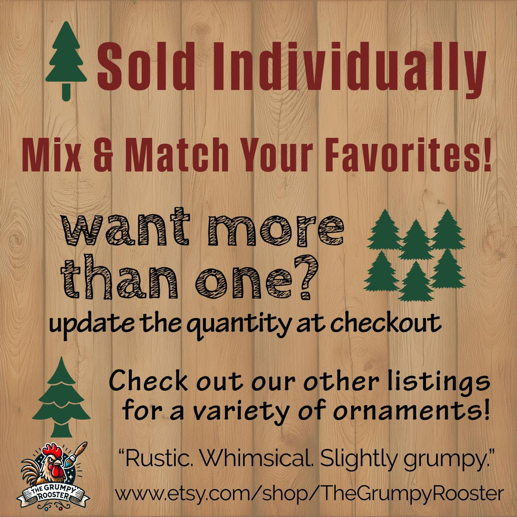 Country Brown Heirloom Charm Ornament, Wood Holiday Decor, christmas gift idea, farmhouse holiday decor, Single or Bulk Qty