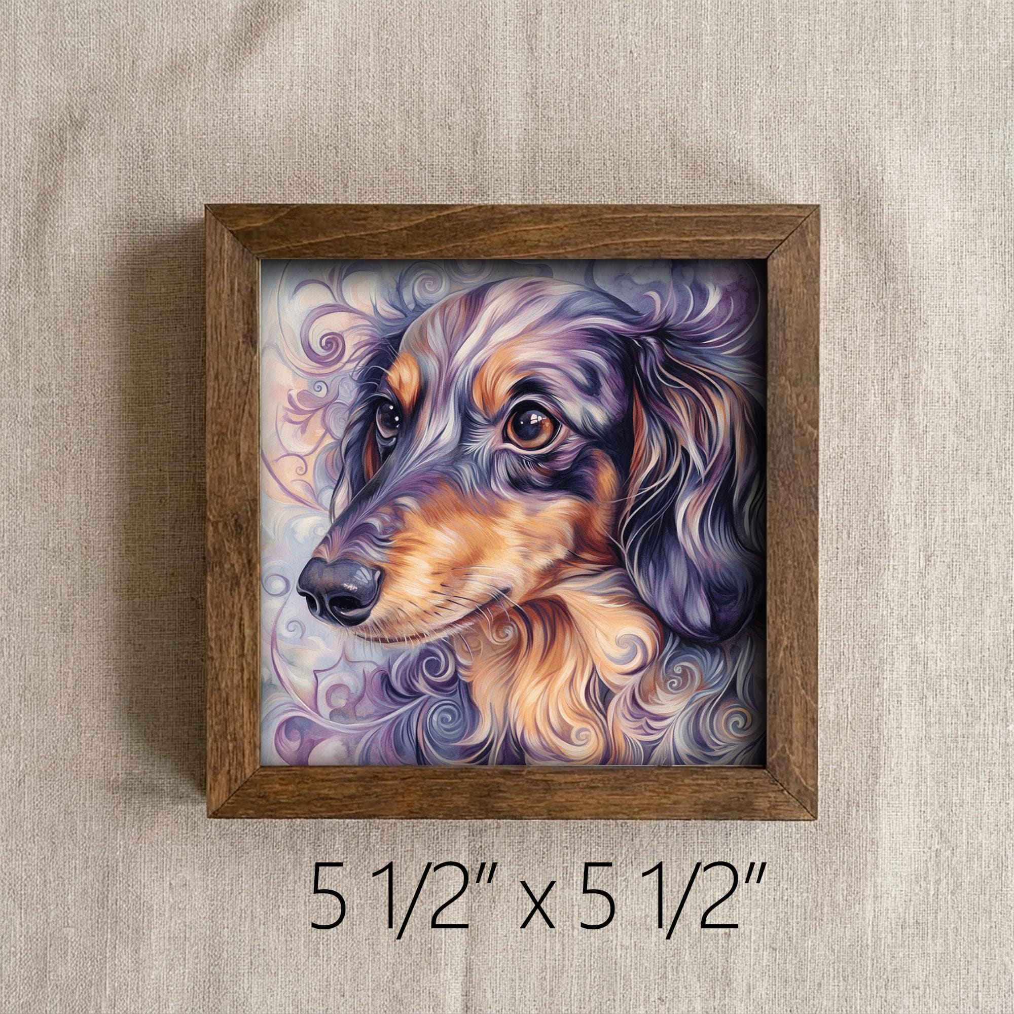 Dapple Dachshund Dog Framed Art, Watercolor Dachshund Portrait, 5.5 Inch Shelf Decor with Easel, Dog Lover Gift