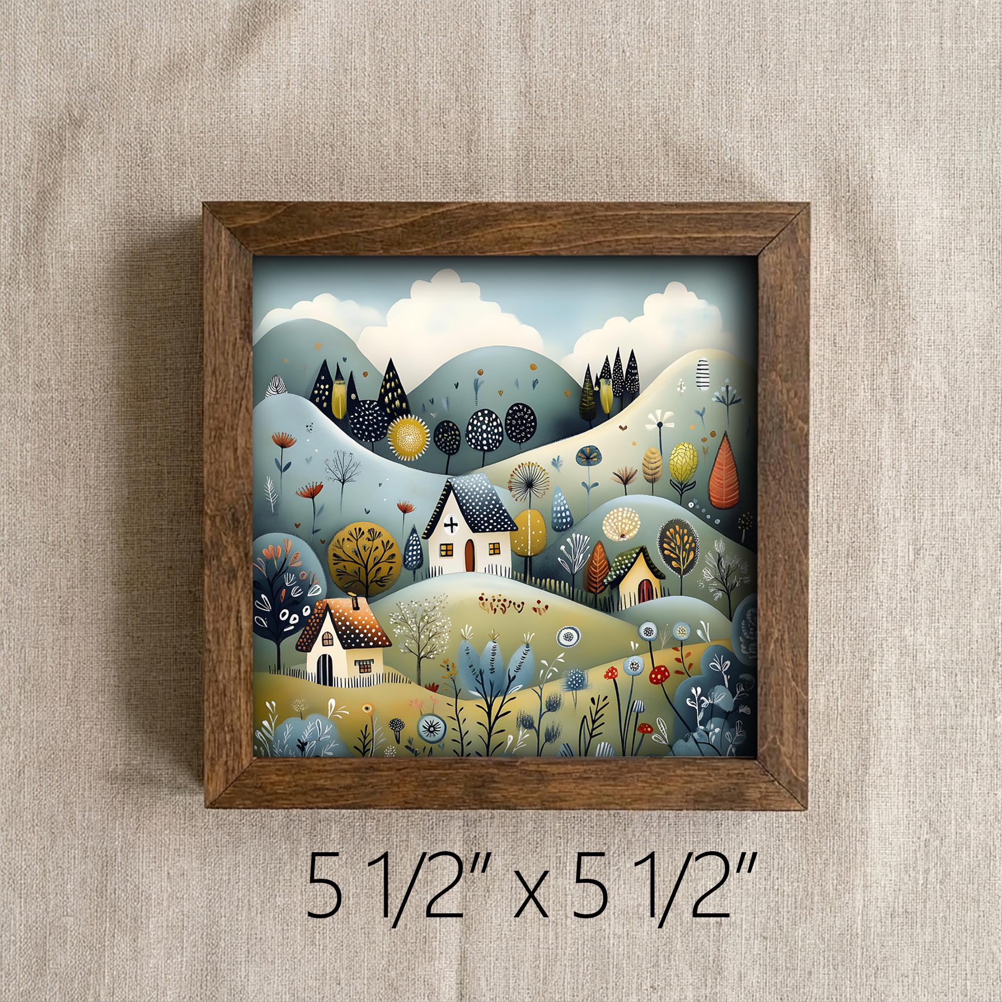 Whimsical City Art, Colorful Fantasy Town, Framed Shelf Decor