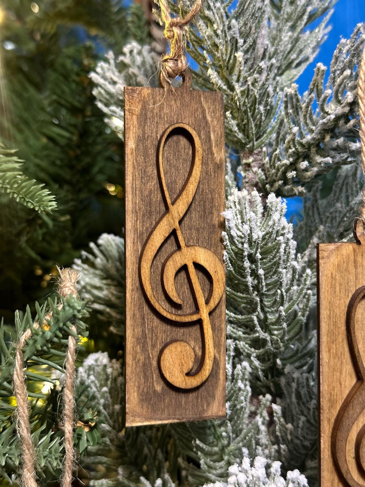 Rustic Wooden Treble Clef Ornaments Set of 3 – Handmade Music-Inspired Gift Tags or Holiday Tree Decorations for Music Lovers