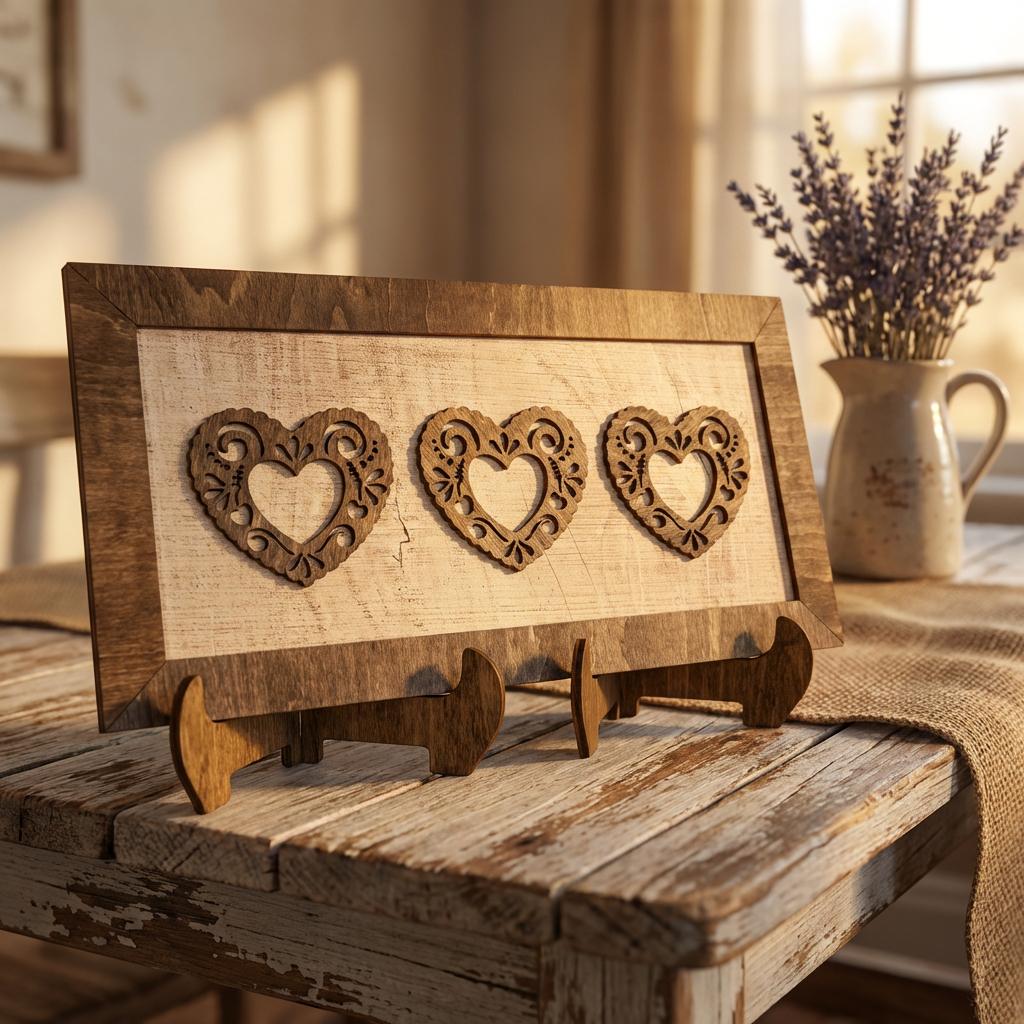 Rustic Lace Heart Wall Art, Layered Wood Heart Decor, Farmhouse Heart Sign, Year Round Home Decor