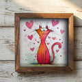 Whimsical Cat Love Art Framed Wall Decor 5.5 Inch | Cute Cat Valentine Gift | Playful Cat Illustration Farmhouse Style