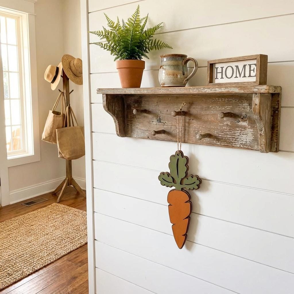 Rustic Wooden Carrot Decor | Farmhouse Easter Basket Tag | Spring Tiered Tray Accent | Handmade Wood Carrot Ornament