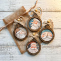 Rustic Santa Ornament Set of 4, Handcrafted Wood Christmas Ornaments, Farmhouse Holiday Decor, Santa Face Ornament Gift Set