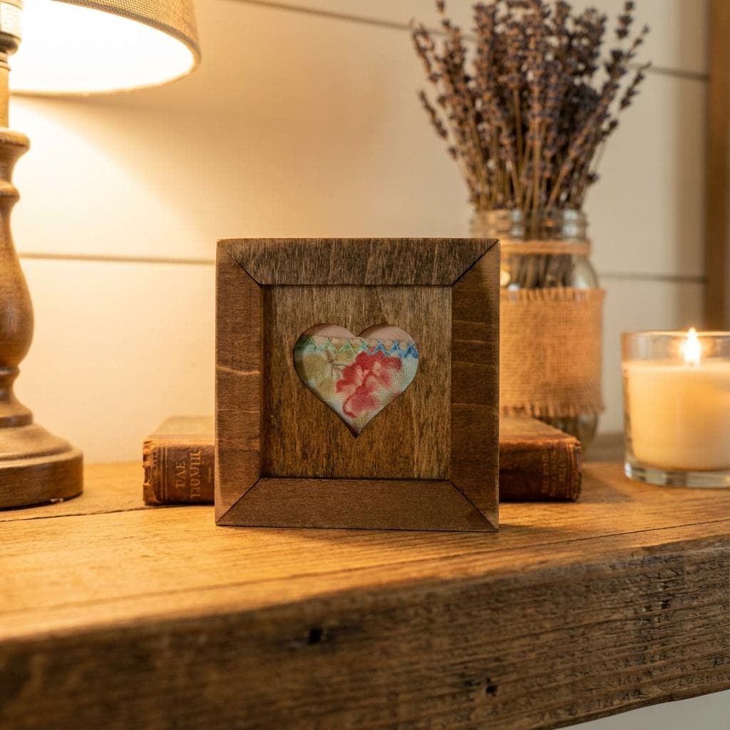 Reclaimed Quilt Heart Wood Magnet or Sign – Mini Rustic Valentine Decor – Handmade Fabric Heart – Farmhouse Shelf Sitter