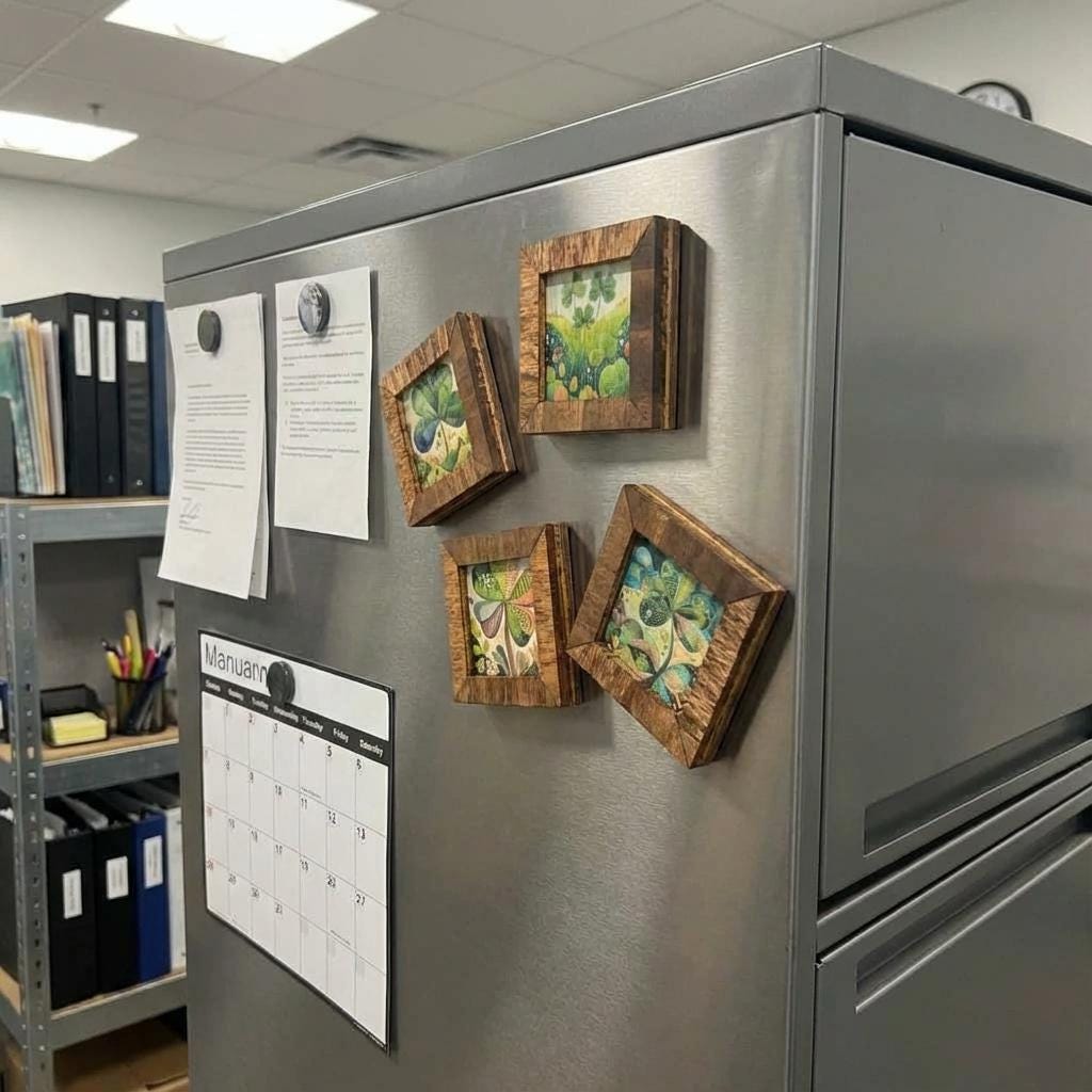 Rustic Wood Fridge Magnets | Handmade Farmhouse Magnet Decor | Clover Art Mini Wood Frames | Strong Flush Magnets St Patricks Day