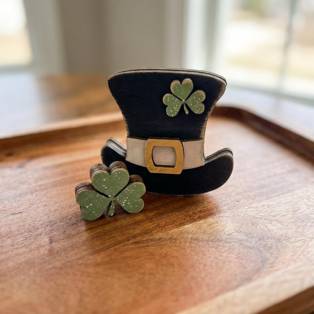 Rustic Leprechaun Hat Shelf Sitter – St Patrick's Day Tiered Tray Decor