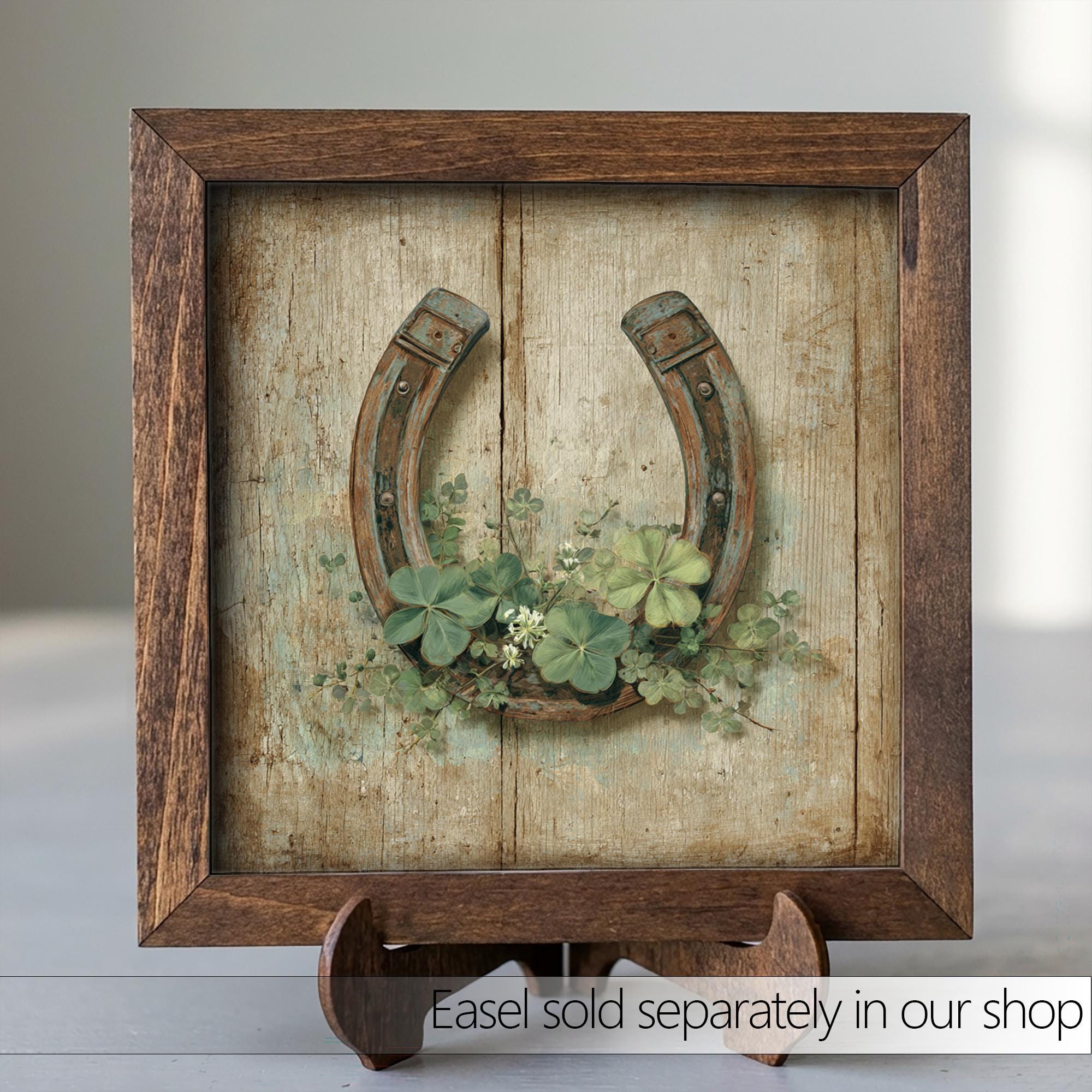 St Patrick’s Day Farmhouse Decor | Mini Framed Horseshoe Art | Rustic Shamrock Wall Sign