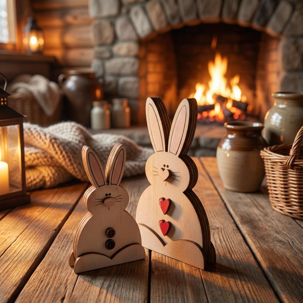 Painted Bunny Trio Shelf Decor – Farmhouse Easter Bunny Set – Spring Tiered Tray Decor – Wooden Bunny Trio