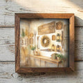 Handmade Farmhouse Framed Art – Rustic Interior Scene, 5.5" Shelf Decor