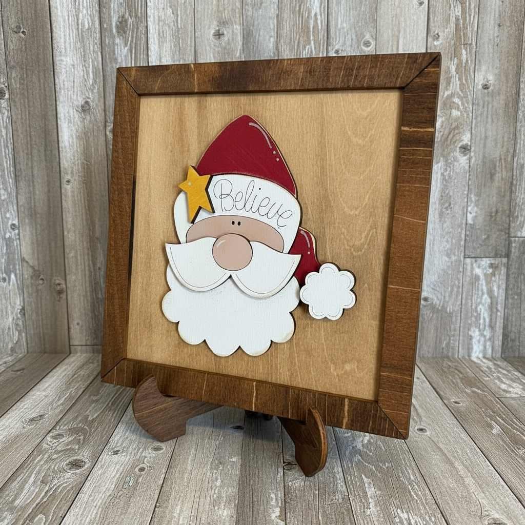 Handmade Rustic Santa Believe Wood Sign, Farmhouse Christmas Decor