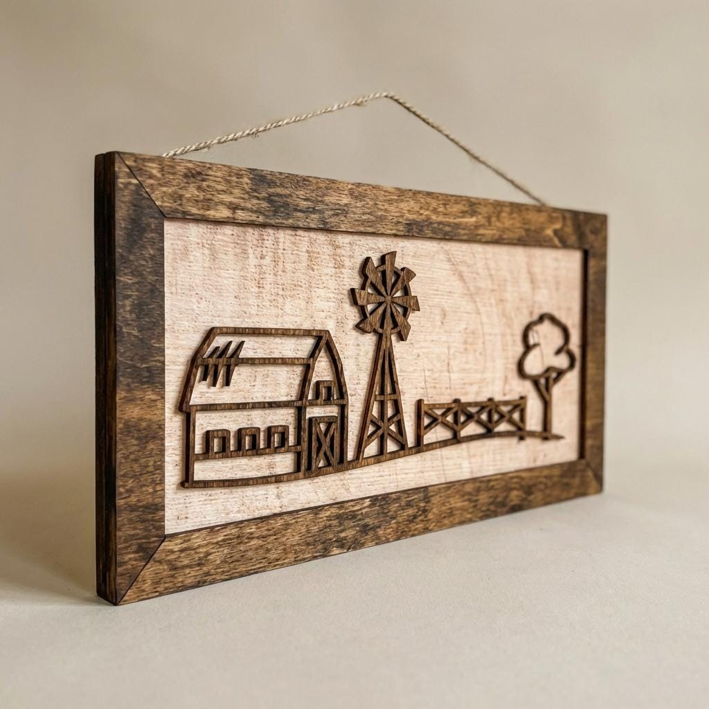 Rustic Farm Wall Art, Layered Wood Farm Decor, Farm Scene Sign, Barn and Windmill, Farmhouse Wall Hanging