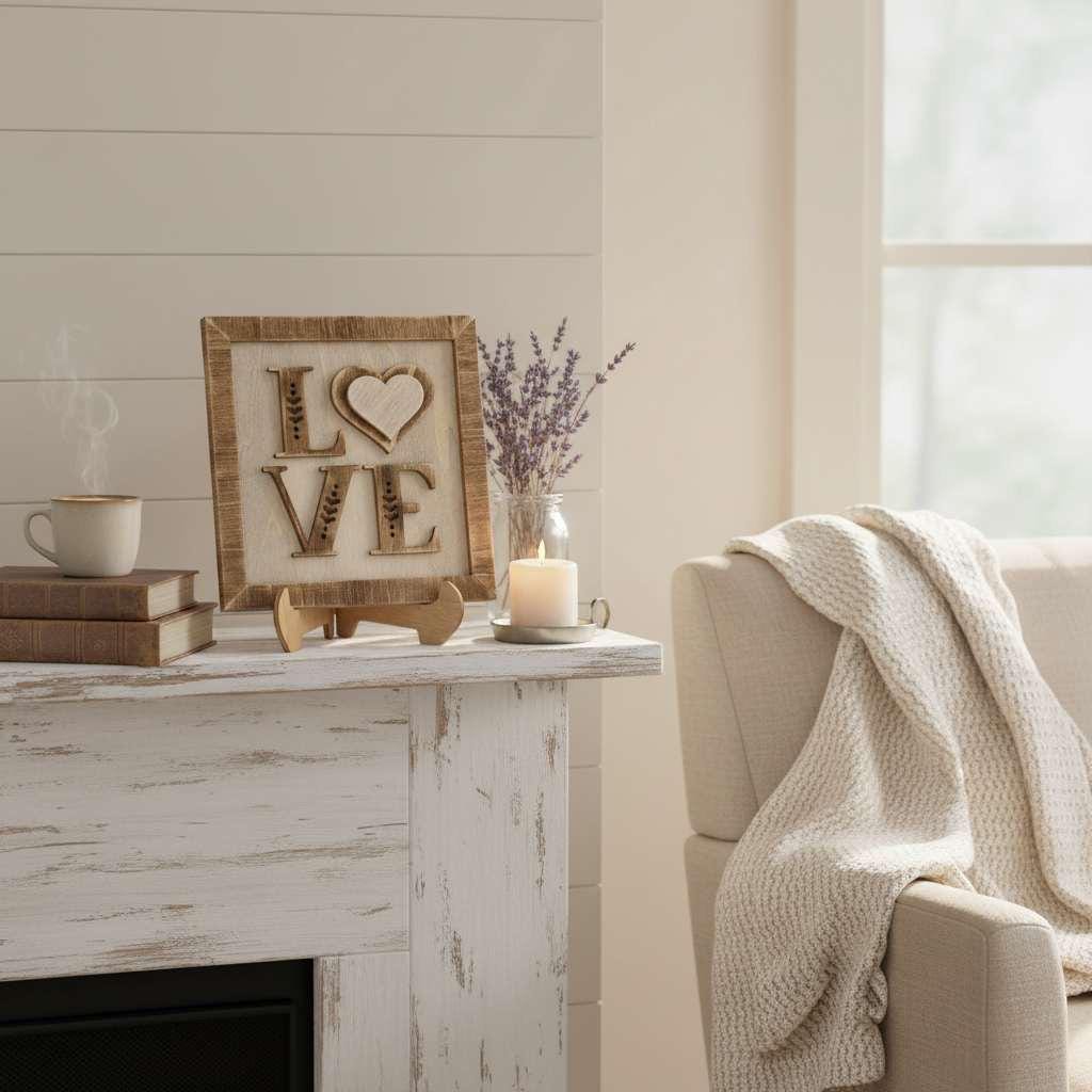 Mini LOVE Sign with Easel – 5.5” Square Shelf Decor – Rustic Farmhouse Tiered Tray Valentine Decor