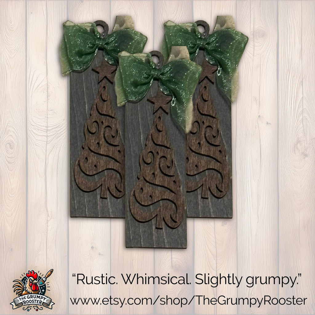 Rustic Dark Gray  Ornament, Wood Holiday Decor, wooden tree ornament, rustic christmas ornament, Single or Bulk Qty