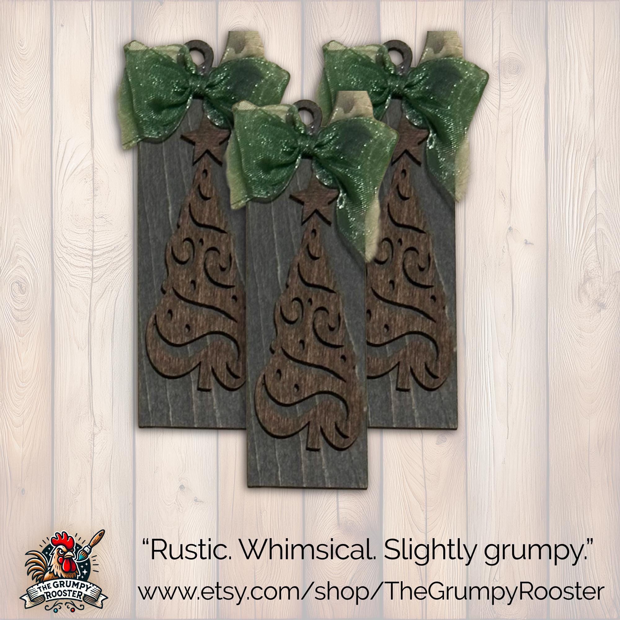 Rustic Dark Gray  Ornament, Wood Holiday Decor, wooden tree ornament, rustic christmas ornament, Single or Bulk Qty