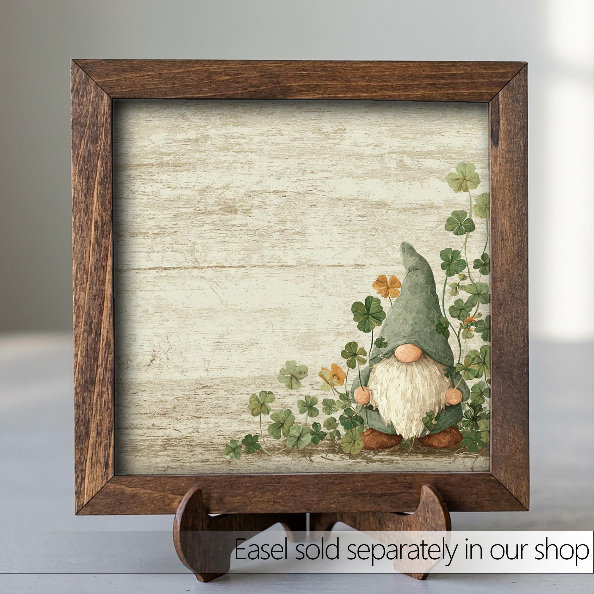 Farmhouse Gnome Wall Art | Mini Framed Shamrock Gnome Decor | St Patrick’s Day Accent