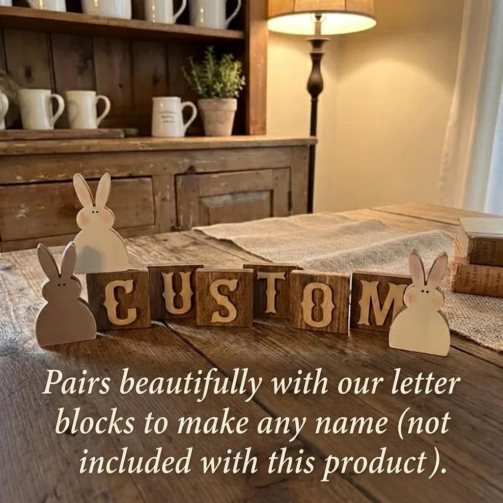 Neutral Mini Bunny Trio – Reversible Wooden Easter Bunnies – Rustic Farmhouse Tiered Tray Decor – 3 Inch Set