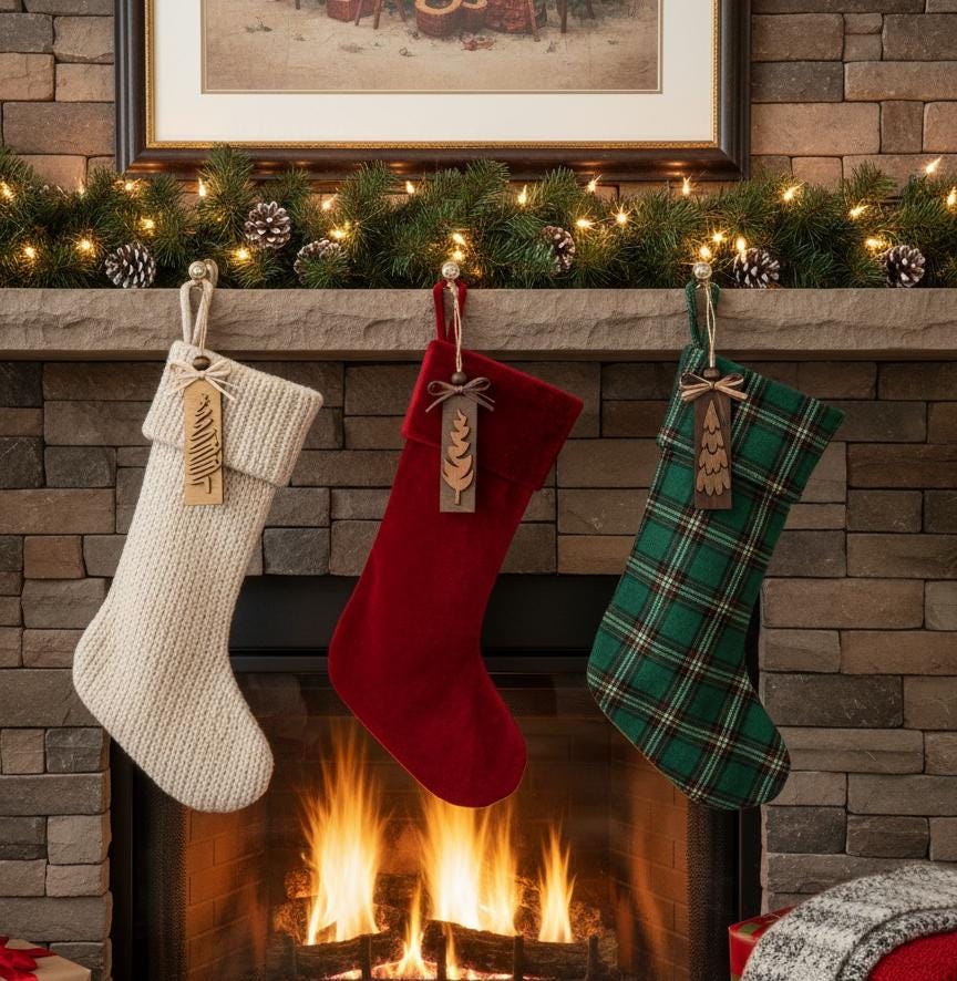 Rustic Christmas Tree Ornament Gift Set (3-Pack) – Neutral Farmhouse Holiday Décor – Ready to Gift Stocking Stuffers