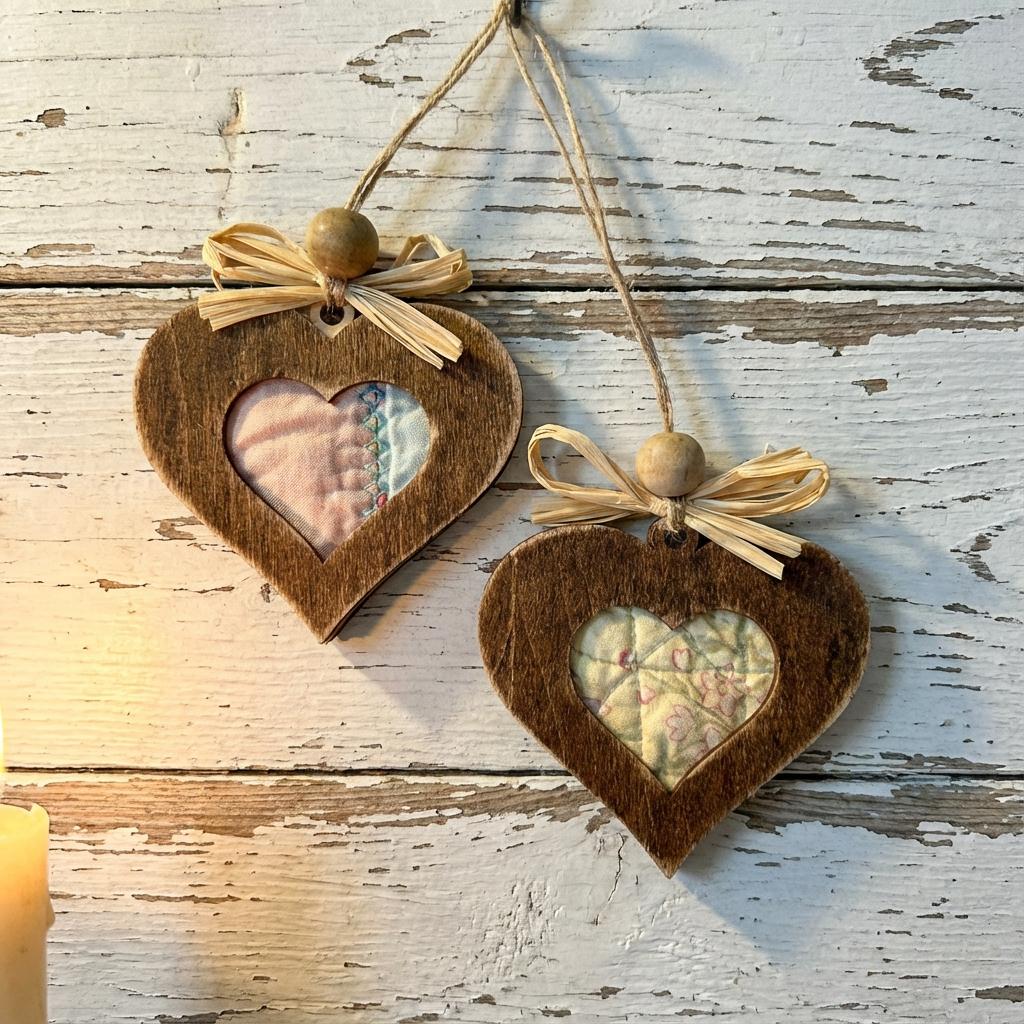 Reclaimed Quilt Heart Ornament – Rustic Fabric Heart – Handmade Valentine Ornament – Farmhouse Heart Deco