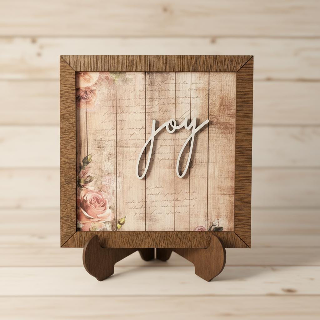 Rustic Welcome Sign | Joy Love Faith Gather Wood Decor | Farmhouse Tabletop Sign | Housewarming Gift