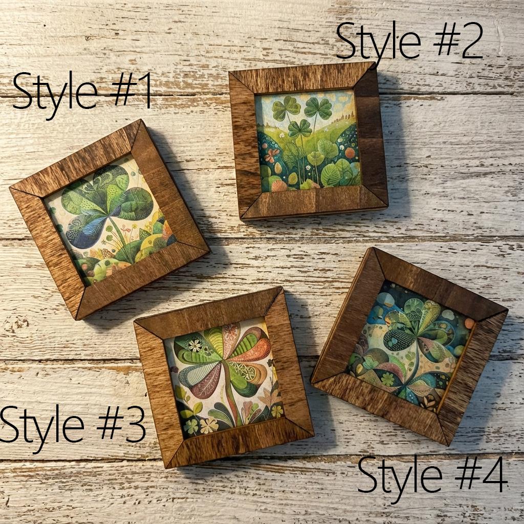 Rustic Wood Fridge Magnets | Handmade Farmhouse Magnet Decor | Clover Art Mini Wood Frames | Strong Flush Magnets St Patricks Day