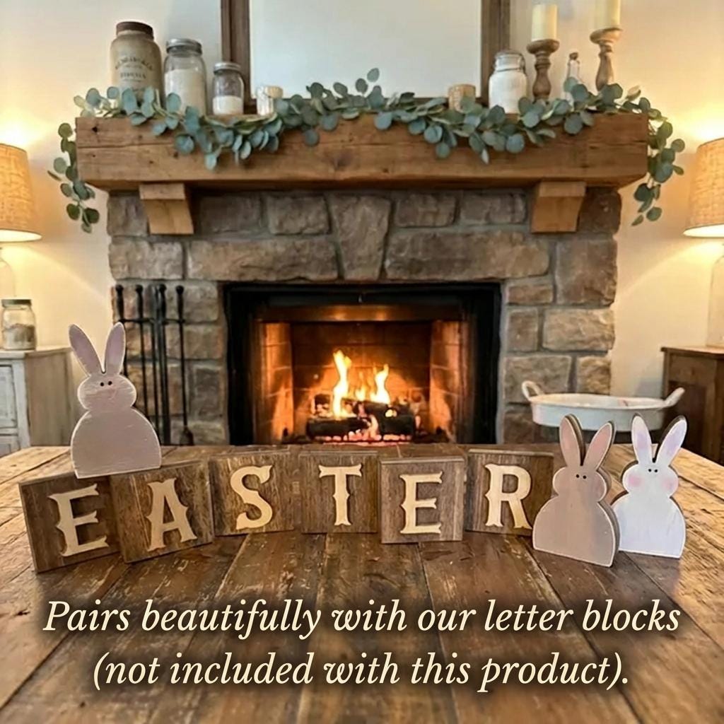 Neutral Mini Bunny Trio – Reversible Wooden Easter Bunnies – Rustic Farmhouse Tiered Tray Decor – 3 Inch Set