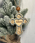 Rustic Cross Christmas Ornaments – Handcrafted Wooden "Glory" Cross Ornaments with Natural Bead, Two-Layer Design, Bulk/Wholesale Options