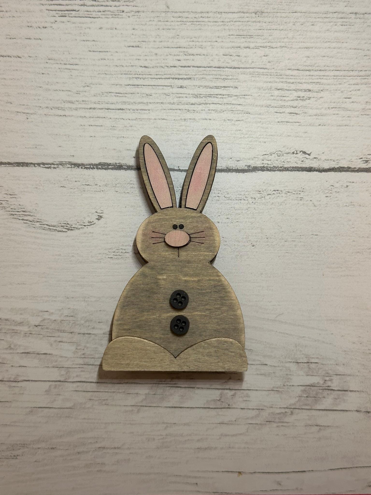 Rustic Wooden Bunny Decor Set – Hand Painted Easter Shelf Sitters – Farmhouse Spring Tiered Tray Decorations – Layered Wood Bunny Rabbits