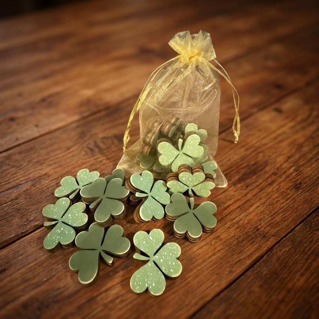St Patrick's Day Shamrock Decor | Rustic Wooden Tokens, Set of 7