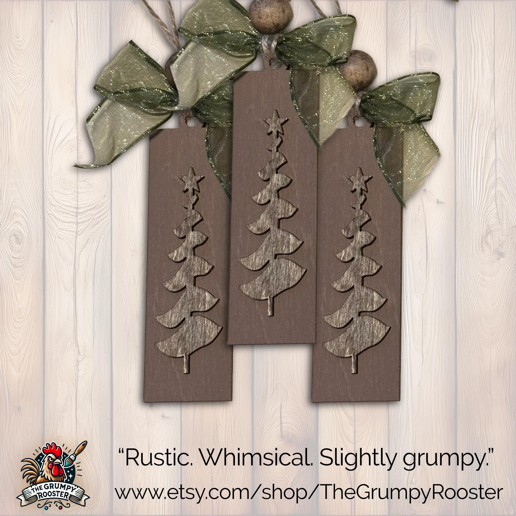 Natural Brown Cozy Winter Tree Decor Ornament, Wood Holiday Decor, christmas tree decoration, wood holiday ornament, Single or Bulk Qty